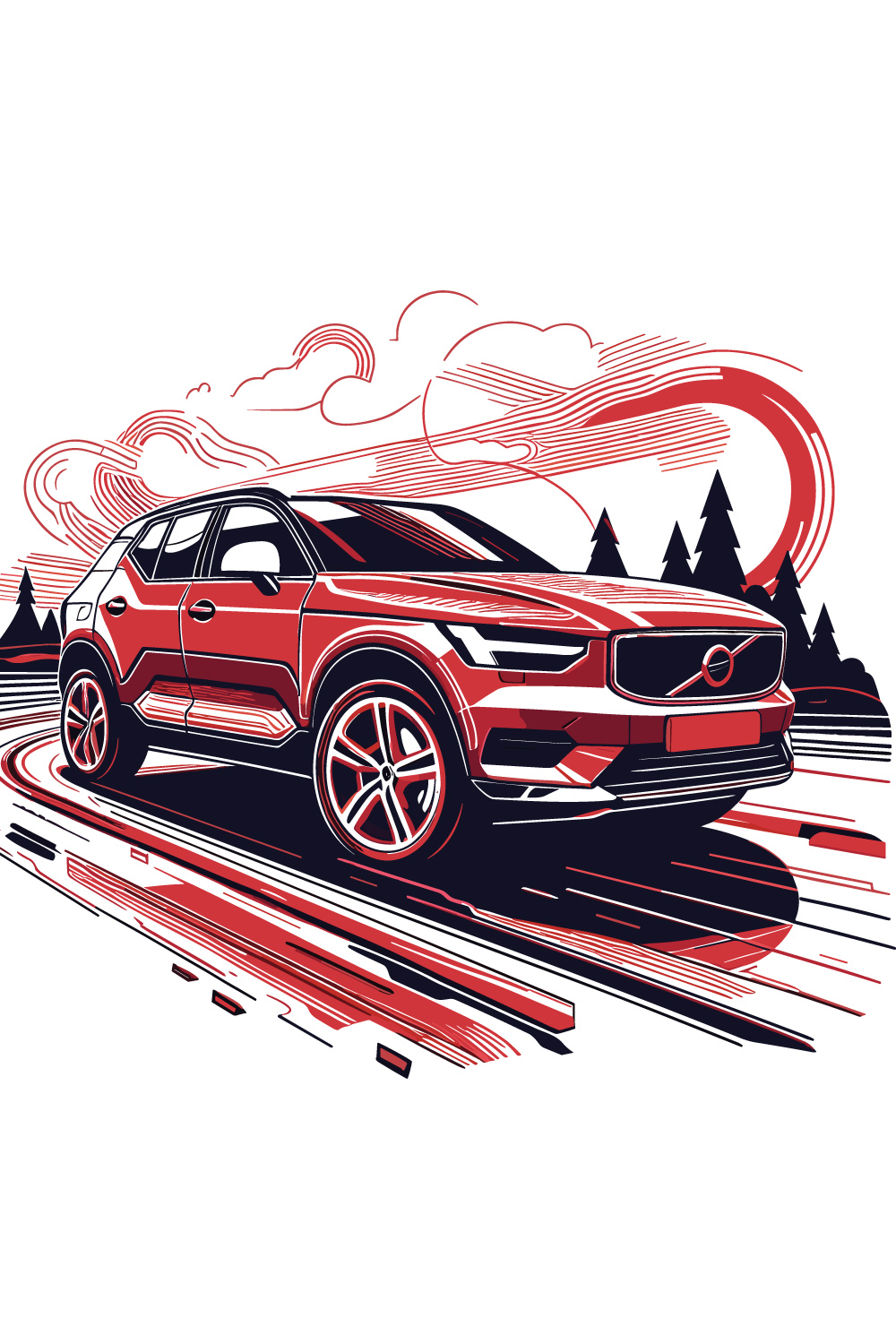 Red American Car Sketch Vector pinterest preview image.