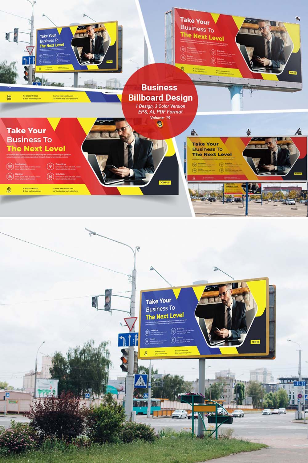 Business Billboard Design Template V-19 pinterest preview image.