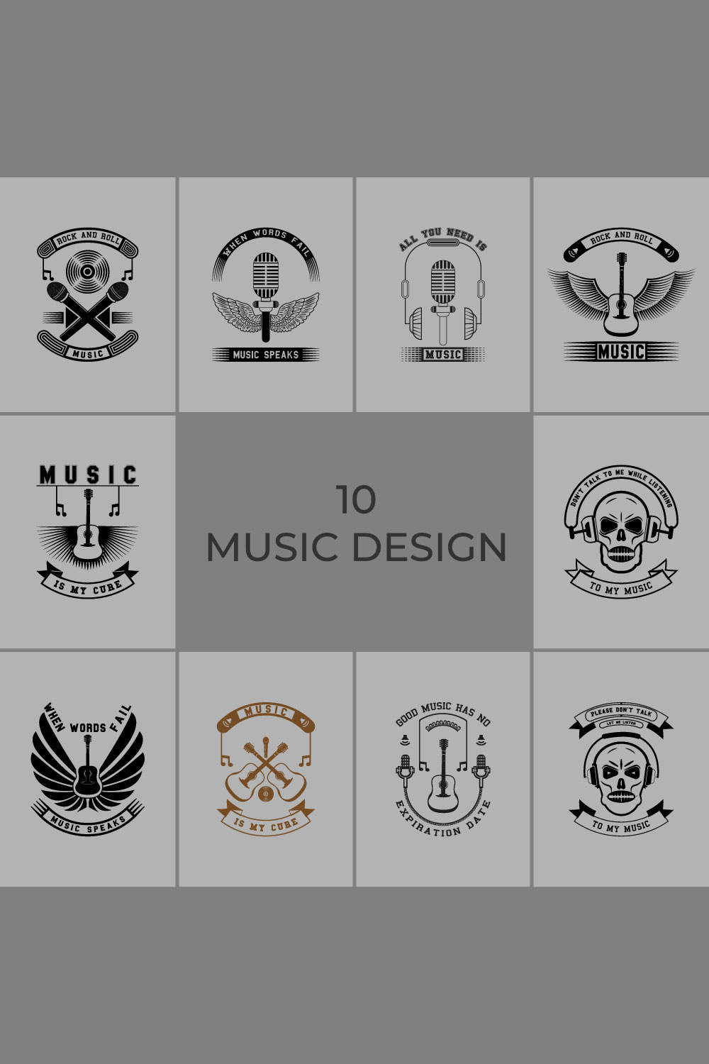 10 Music T Shirt Designs Bundle pinterest preview image.