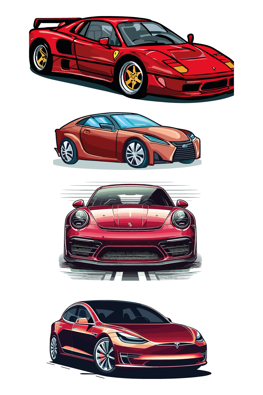 Red American Classic Muscle Cars on white background pinterest preview image.