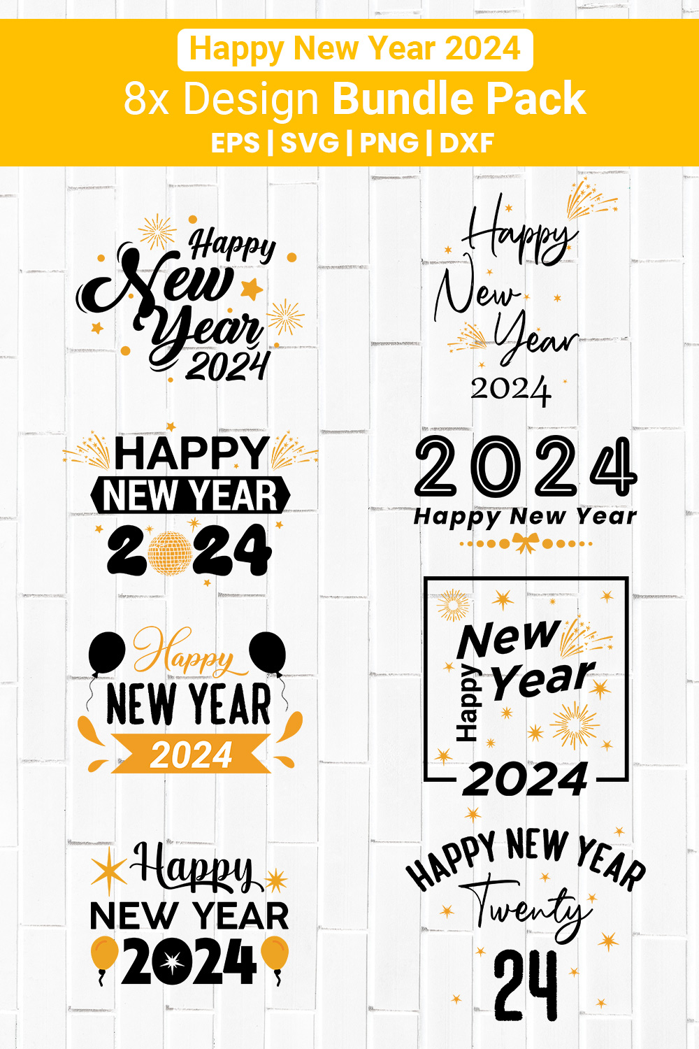 Happy New Year 2024 Bundle Pack | Trendy New year 2024 pinterest preview image.