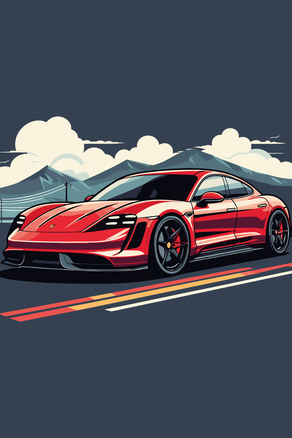 Red vector illustration in vintage style Custom car on the road pinterest preview image.
