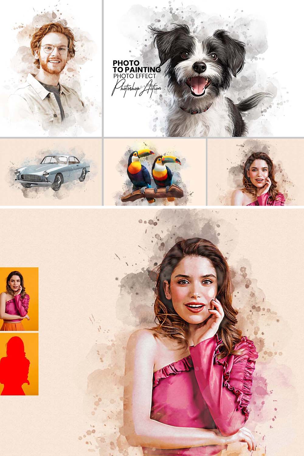 Photo to Painting Photoshop Action pinterest preview image.
