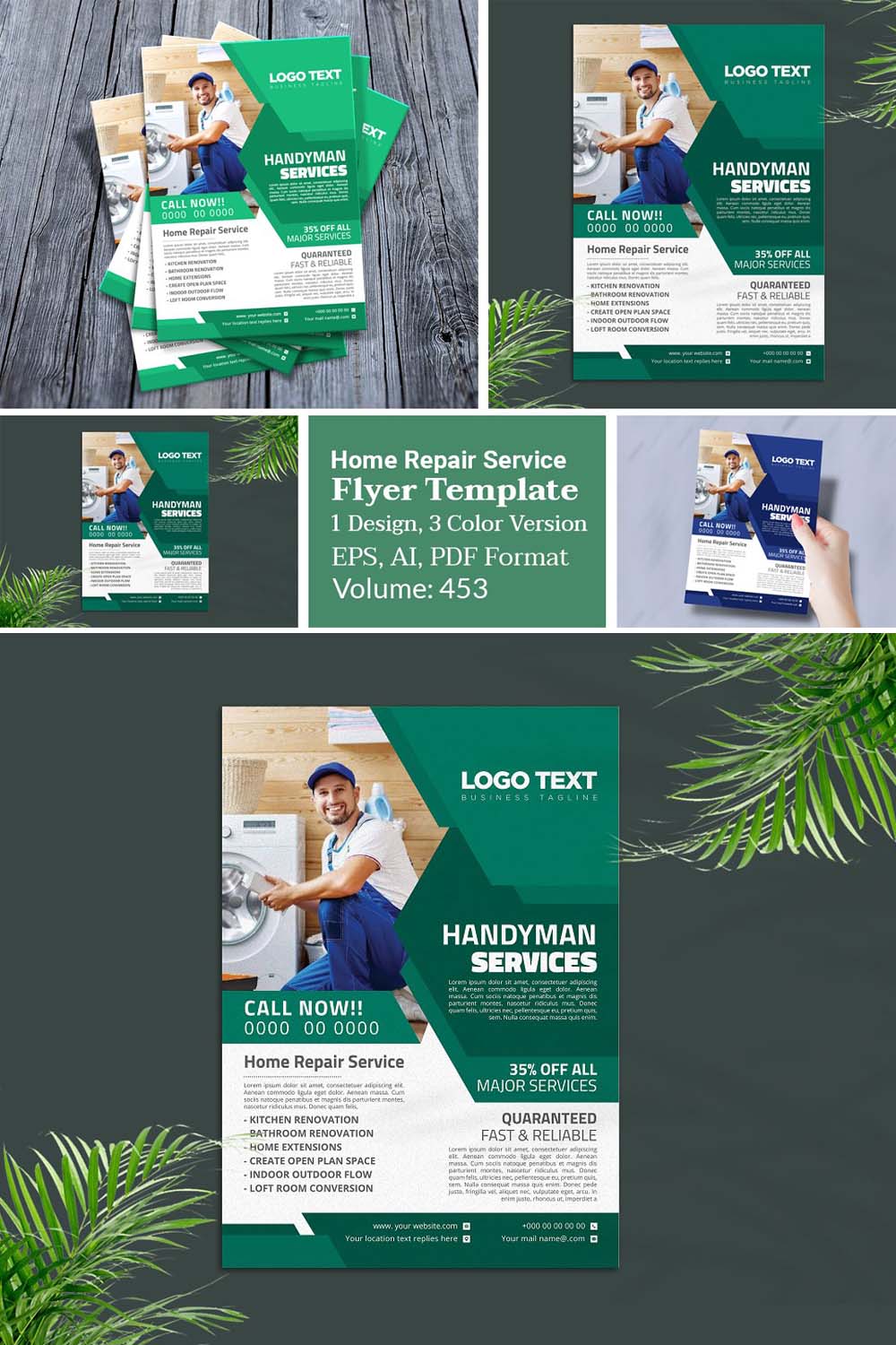 Handyman Home Repair Flyer Template pinterest preview image.