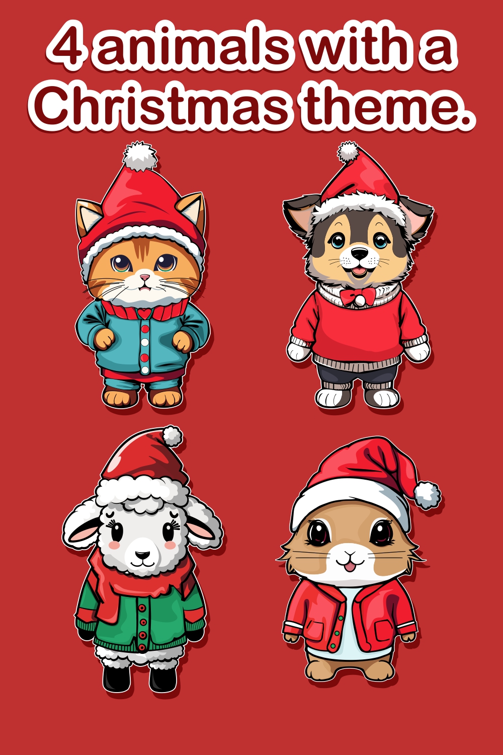 4 cute animal characters with a Christmas theme - only $5 pinterest preview image.