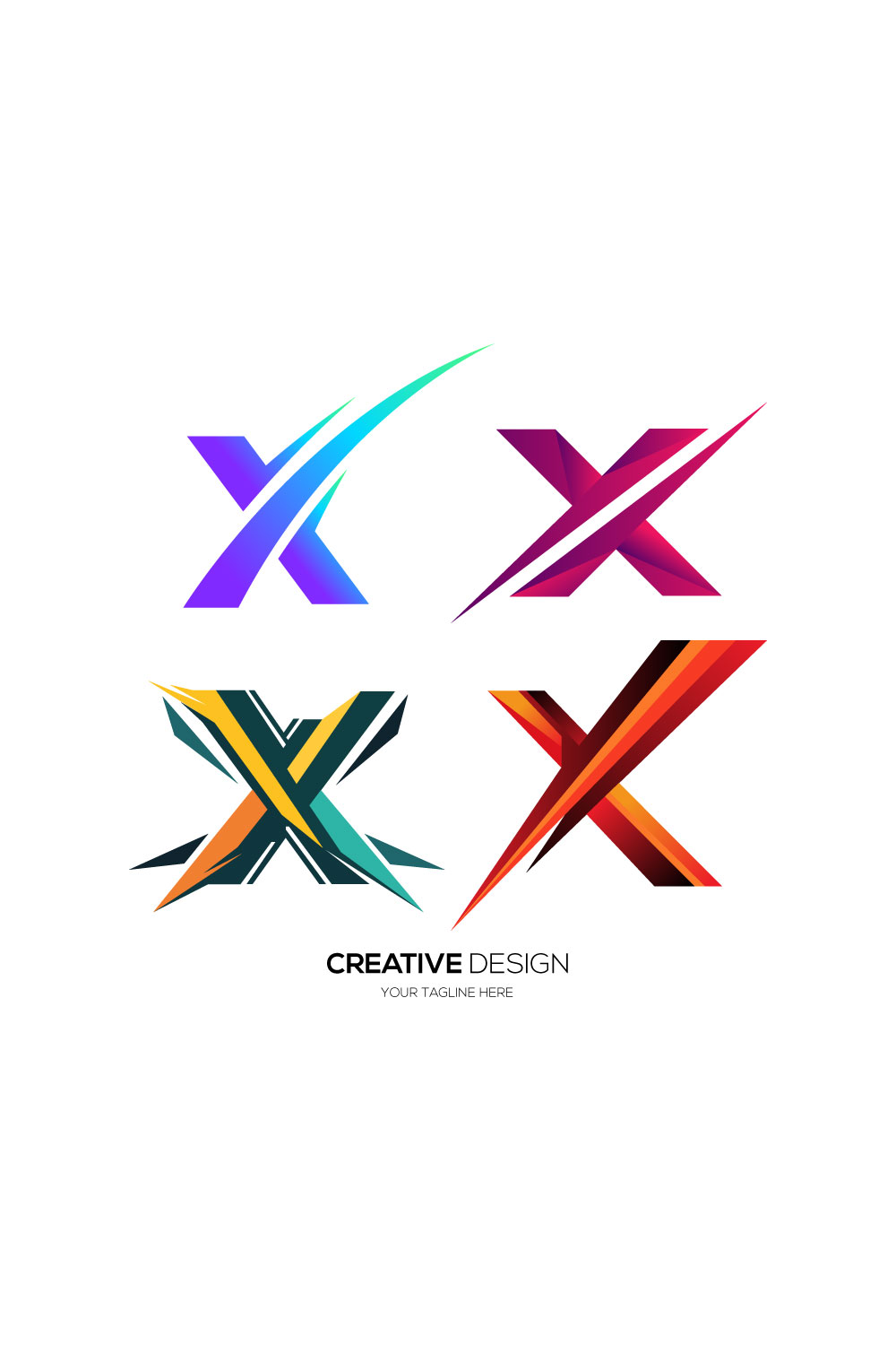 Letter X modern colorful abstract logo set pinterest preview image.