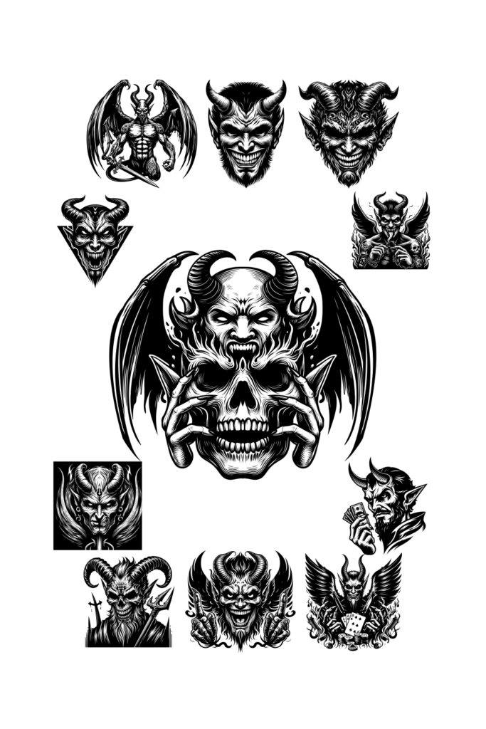 12 Illustration of a black and white devil - only 5$ - MasterBundles