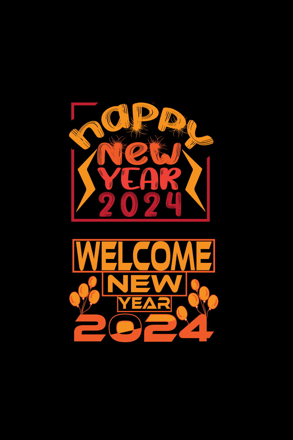 Happy new year 2024 Typography t-shirt design for everyone pinterest preview image.