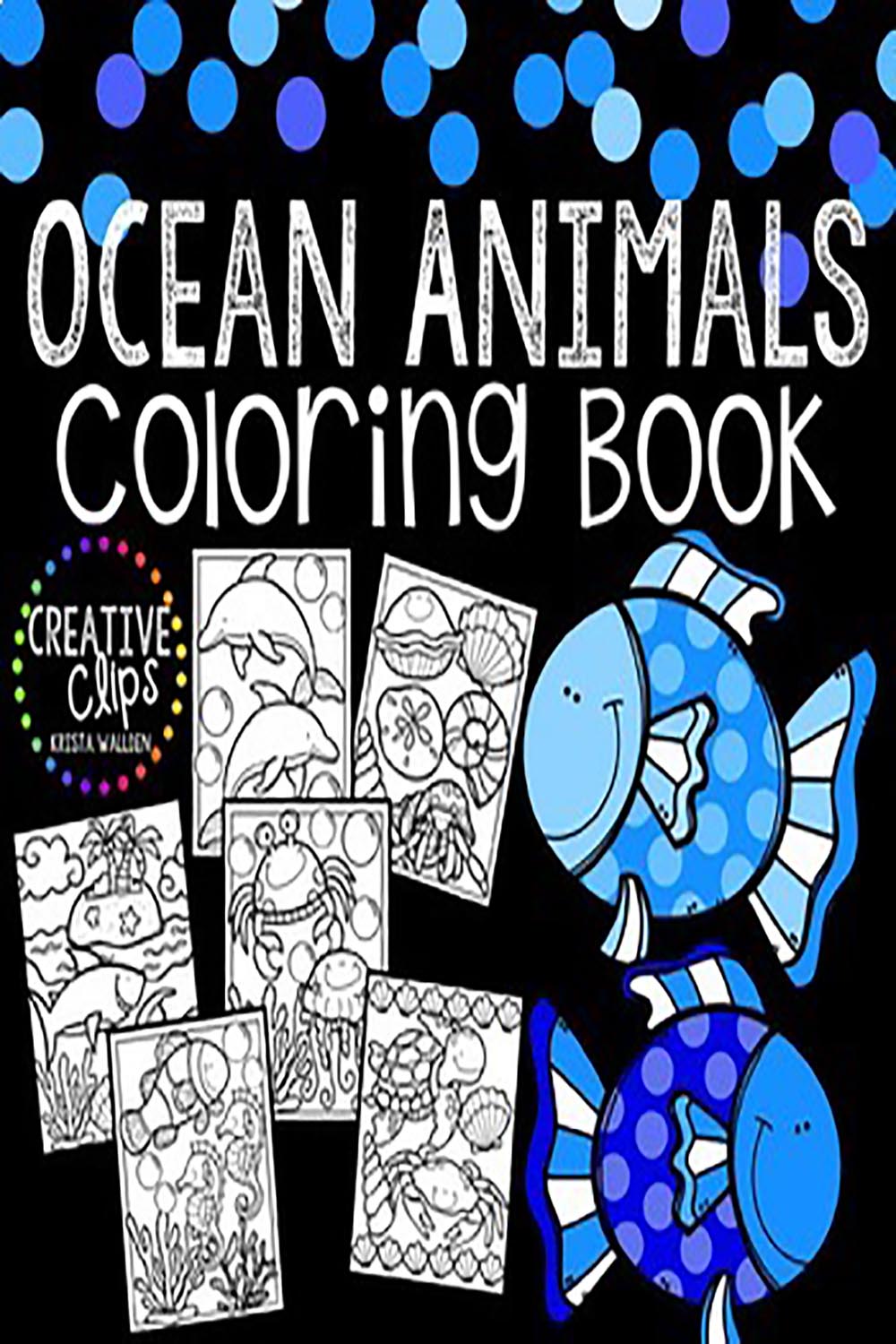 Ocean Animals Coloring Book pinterest preview image.