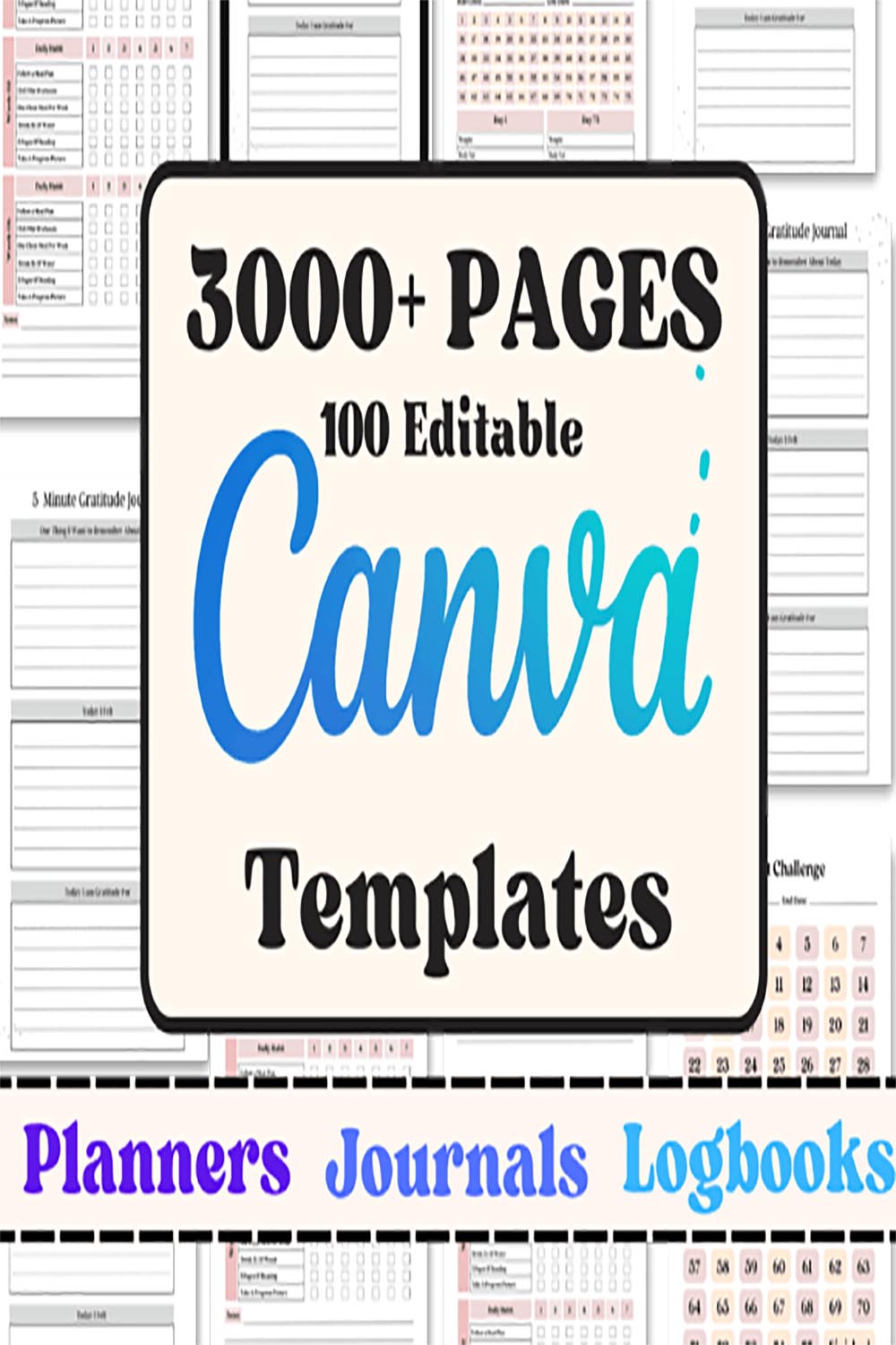 100 Editable Canva Planners Templates pinterest preview image.
