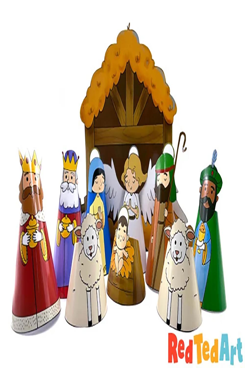 Full Nativity Scene Coloring Page pinterest preview image.