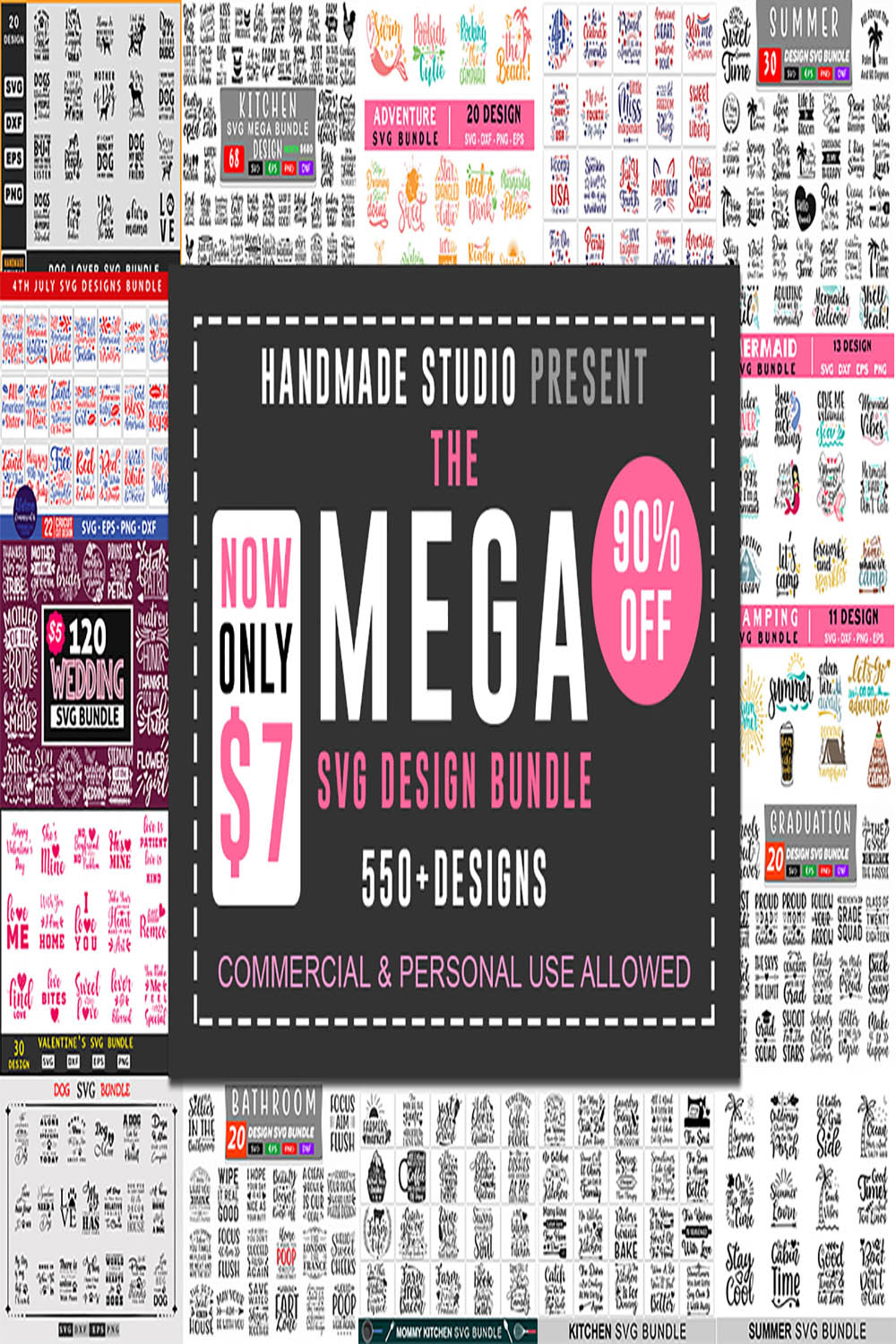 The Mega SVG Bundle pinterest preview image.