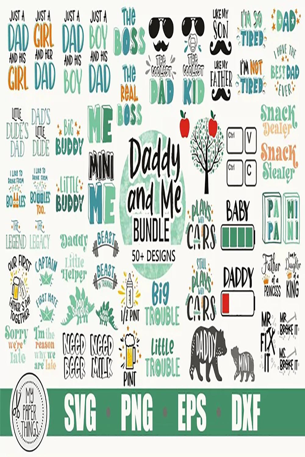 Daddy and me svg bundle| Dad and Baby svg | Father's day svg pinterest preview image.