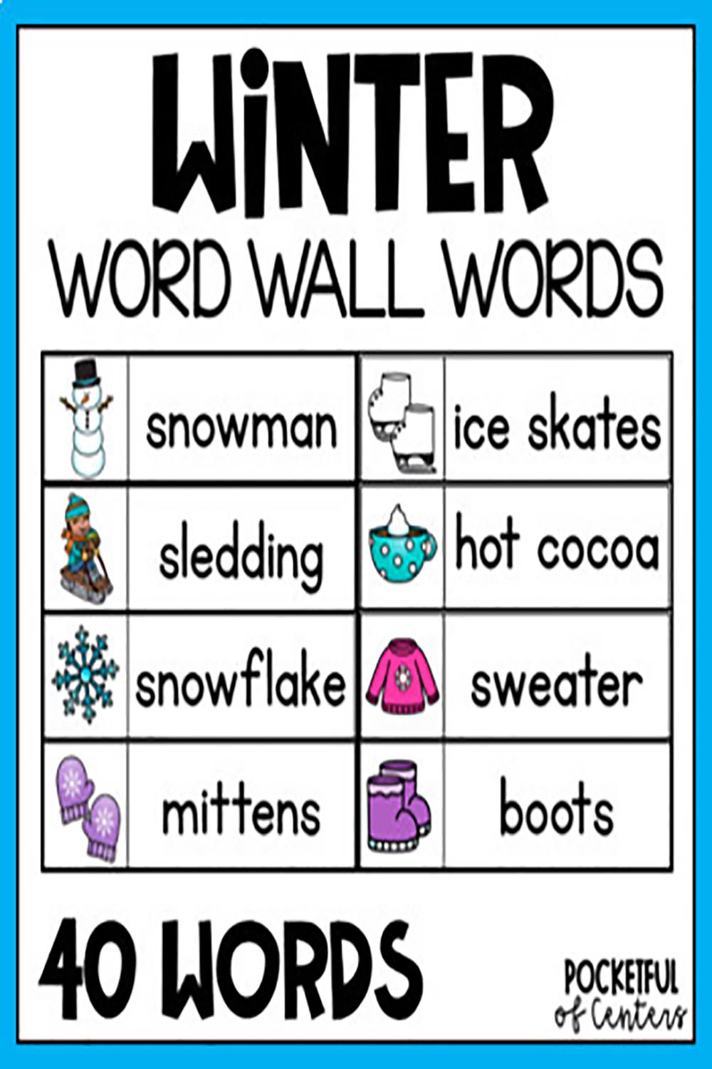 Winter Writing Centers | Winter Word Wall Cards pinterest preview image.
