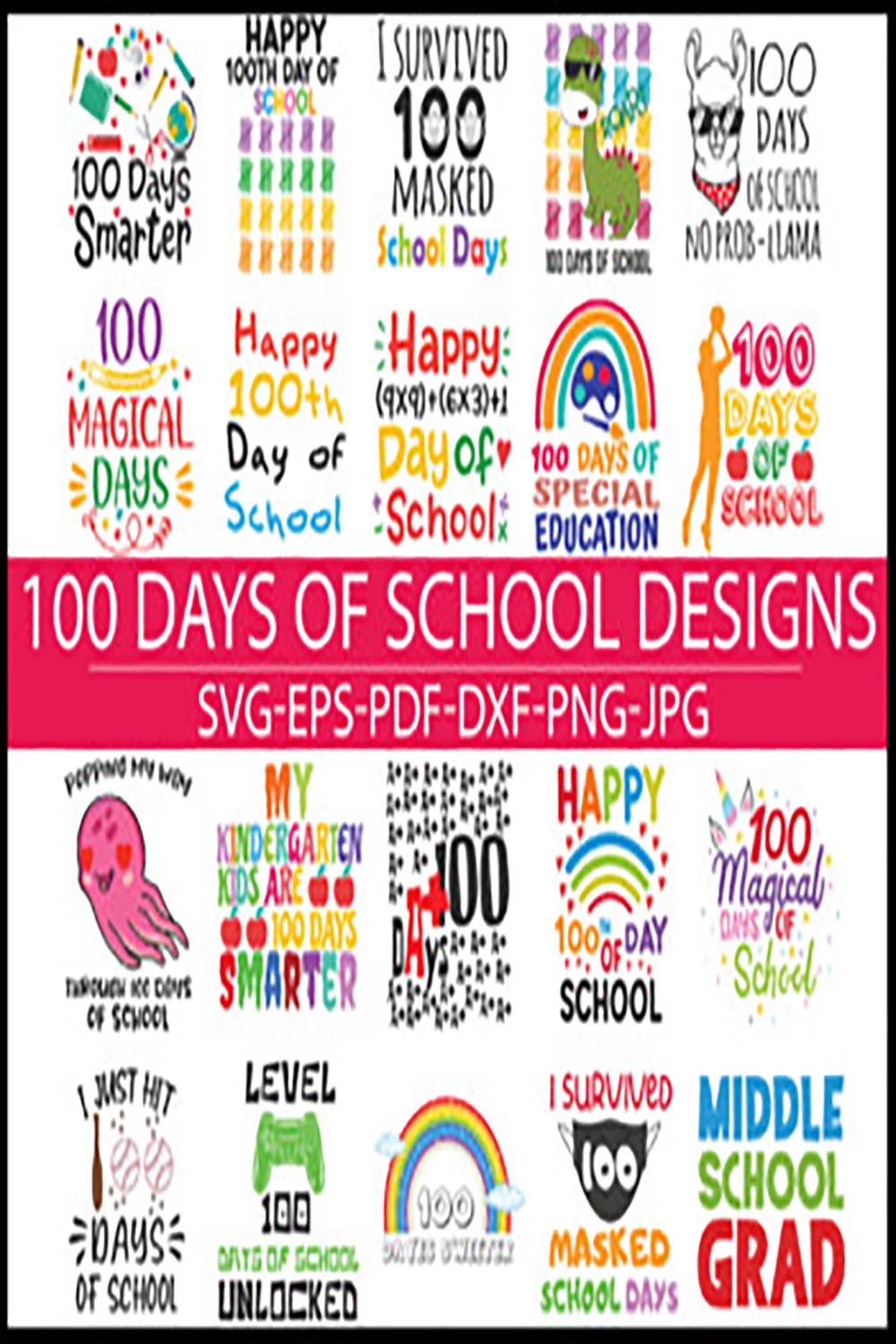 100 Days Of School Svg Bundle, 100th day of school, 100 Days of school svg pinterest preview image.
