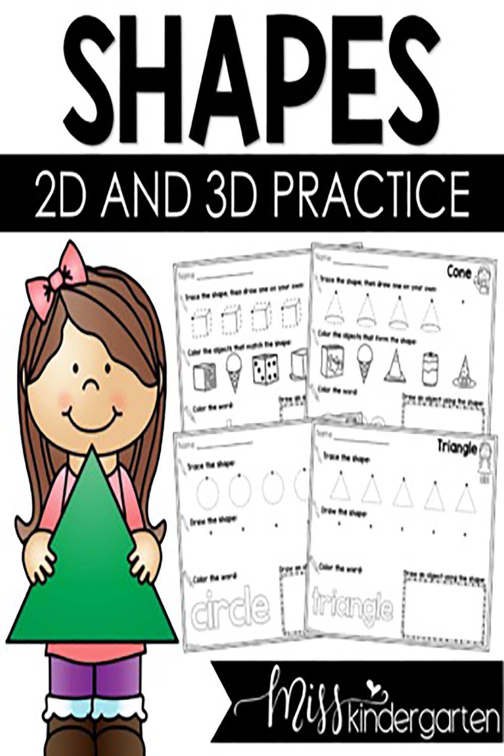 2D and 3D Shapes Worksheets pinterest preview image.