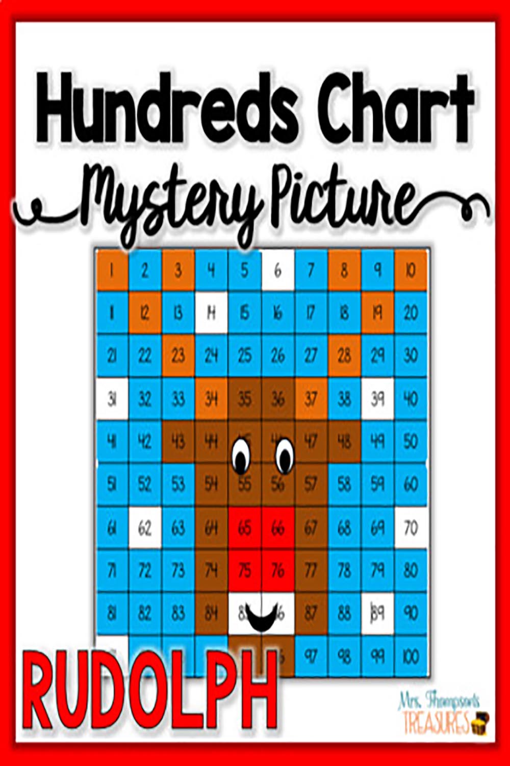Rudolph Hundreds Chart Christmas Math Activities pinterest preview image.