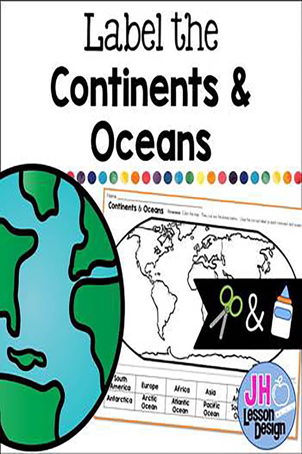 Label the Continents and Oceans: Cut and Paste pinterest preview image.