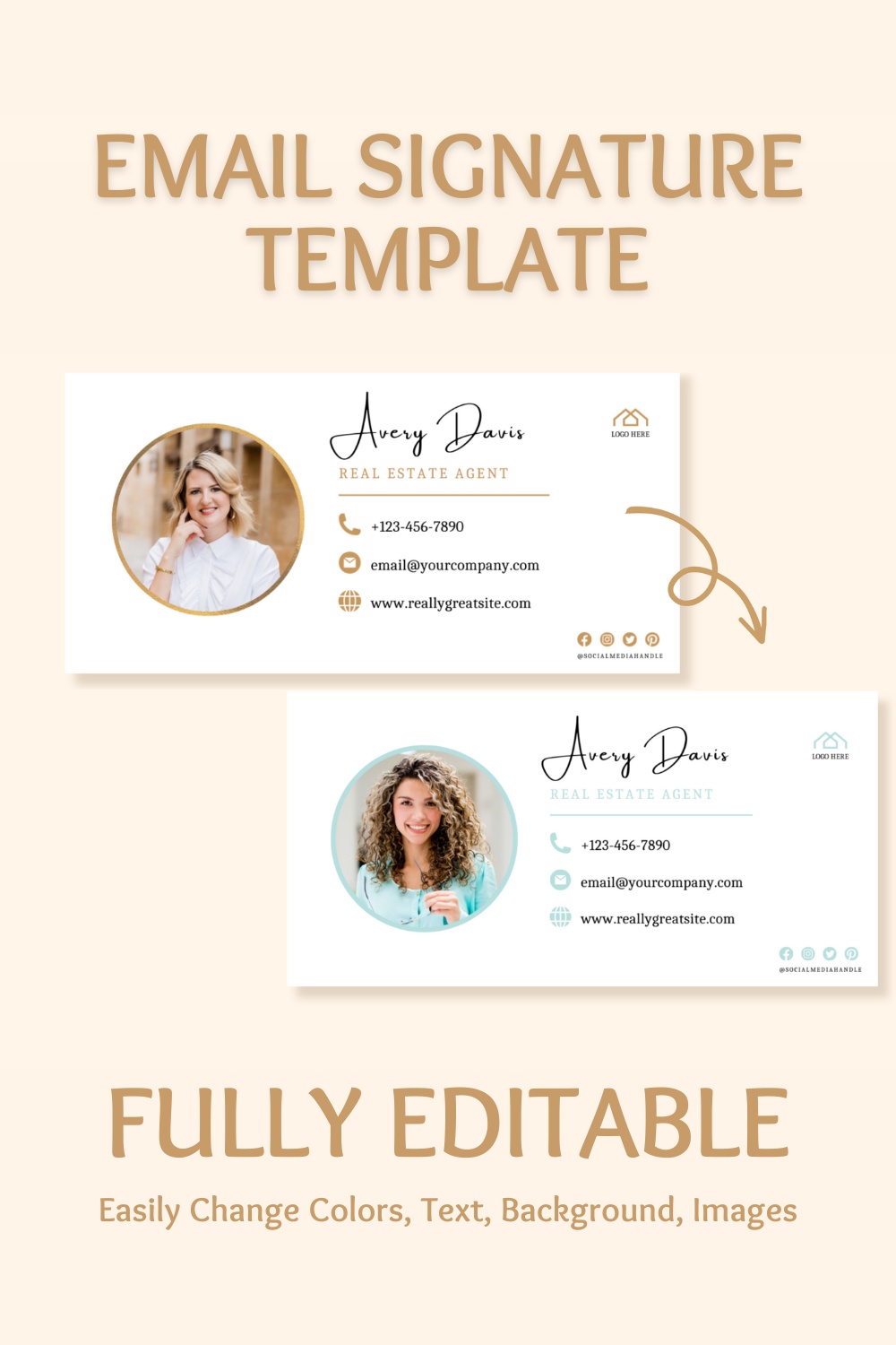 Email Signature Template with logo & photo! Editable Canva Signature Design Minimalist, Realtor Marketing, Real Estate, Professional, Gmail pinterest preview image.