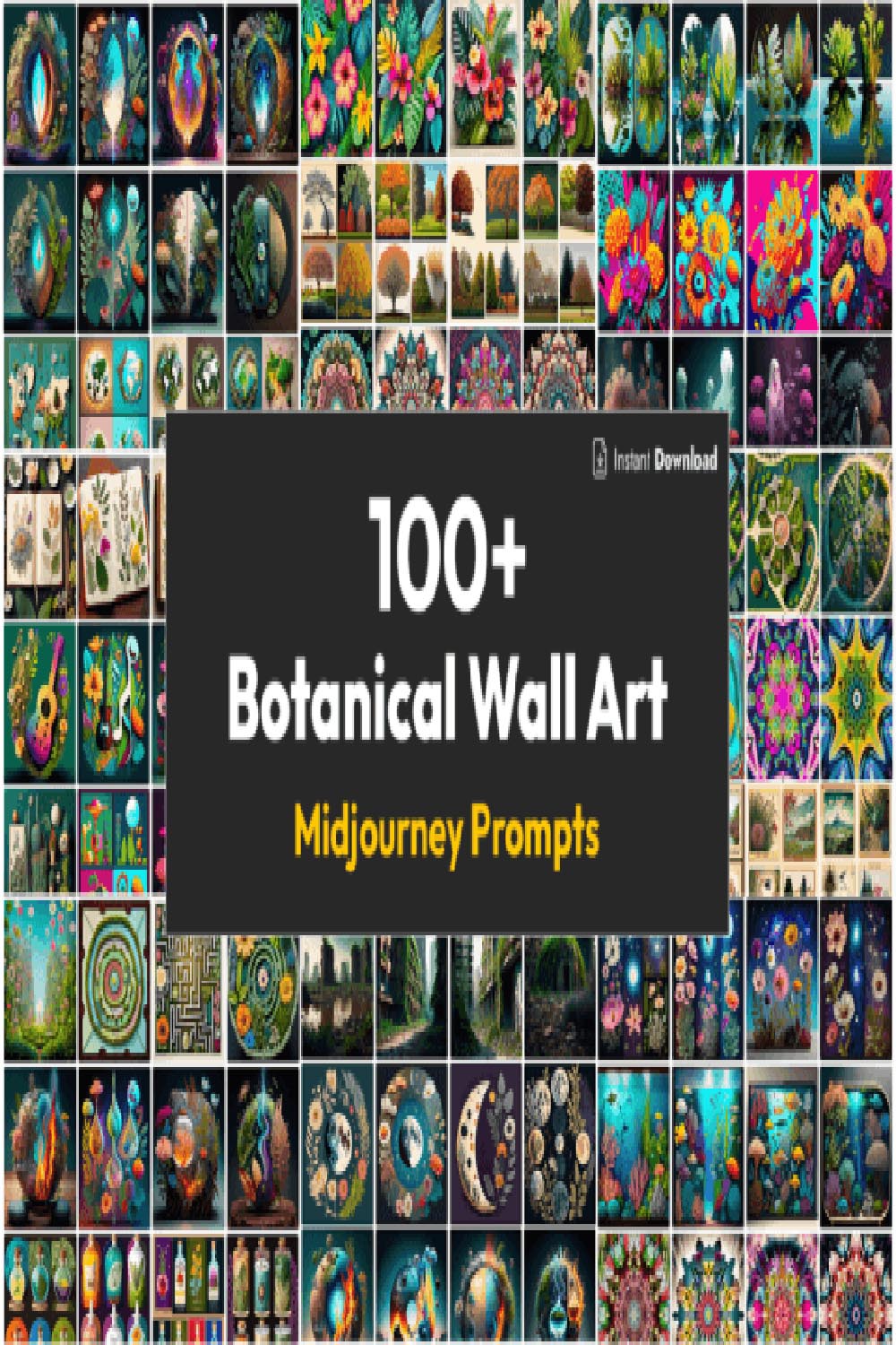 100 Botanical Wall Art Midjourne Prompts pinterest preview image.