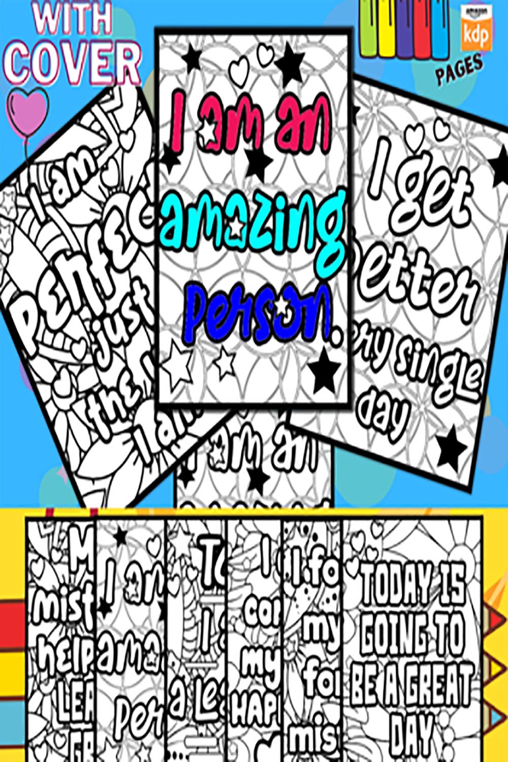 Growth Mindset Positive Affirmation Coloring Book For Kids,Self Confidence pinterest preview image.