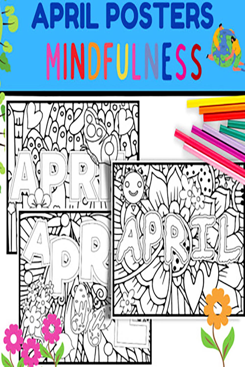 Spring Theme APRIL Mindfulness Coloring Sheets Mandala, April Activity pinterest preview image.
