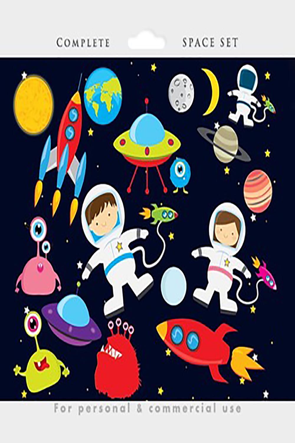 Space clipart - astronaut clip art, UFOs, aliens, spaceship, rocket, planets pinterest preview image.