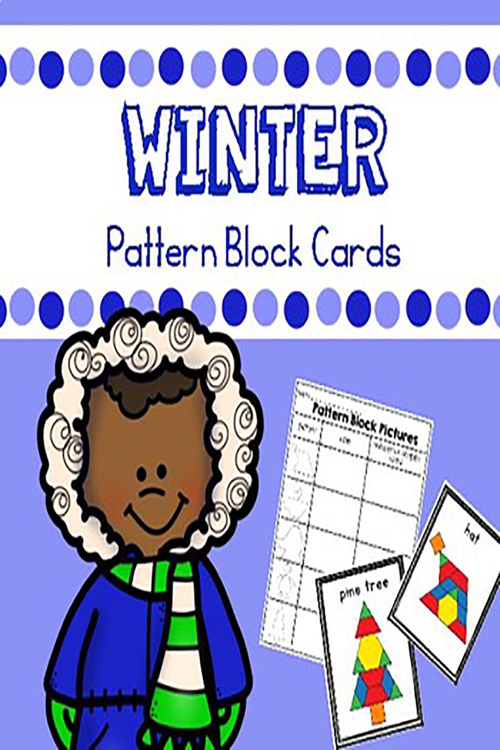 Winter Pattern Blocks Cards pinterest preview image.