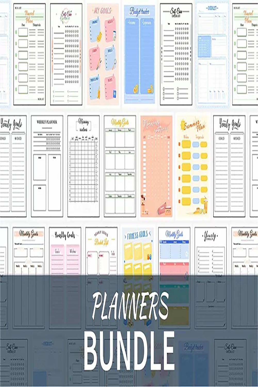 Planners and and tracker pages bundle pinterest preview image.