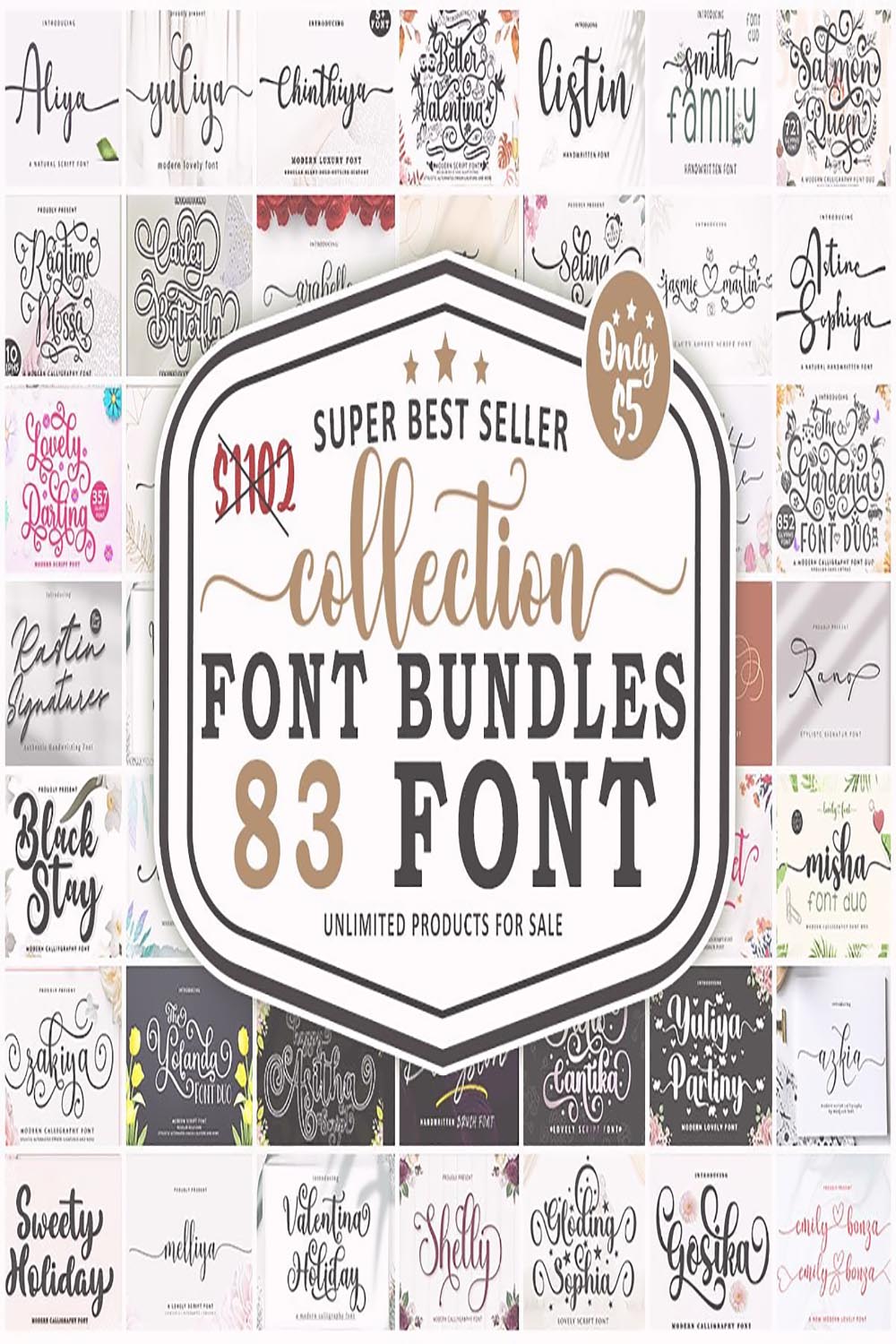 Super Best Seller Collection Font Bundle pinterest preview image.