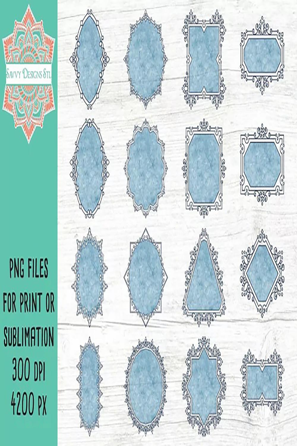 Blue Paper Texture Ornamental Frame Sublimation Bundle pinterest preview image.
