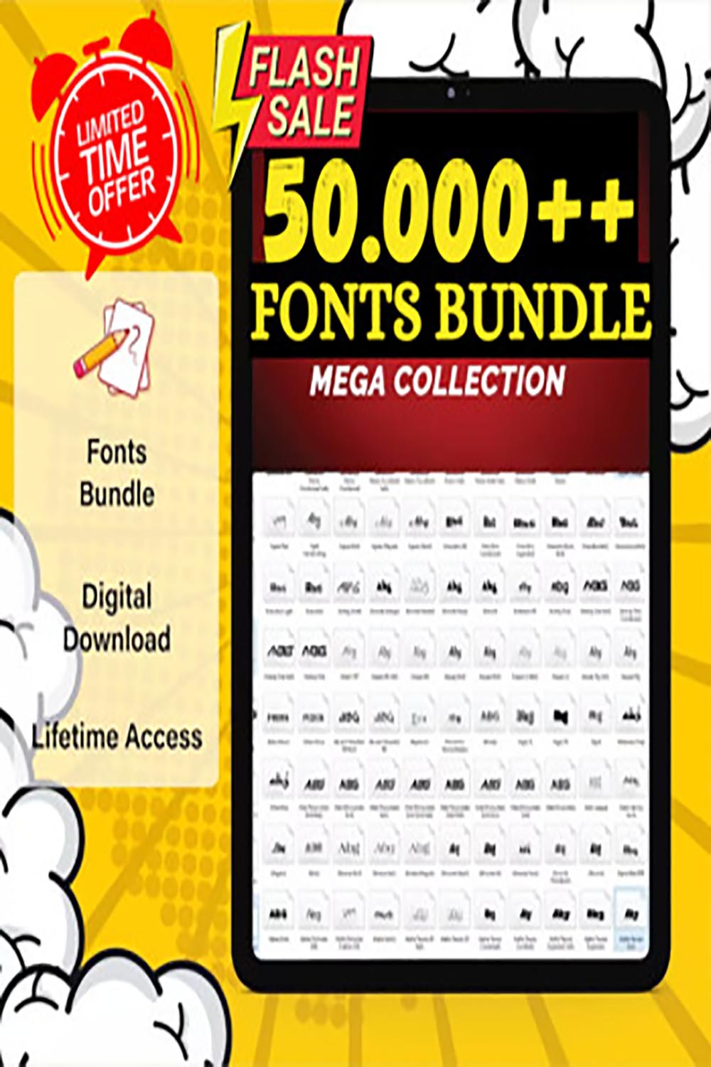 50,000 Biggest Font Collection Bundle pinterest preview image.