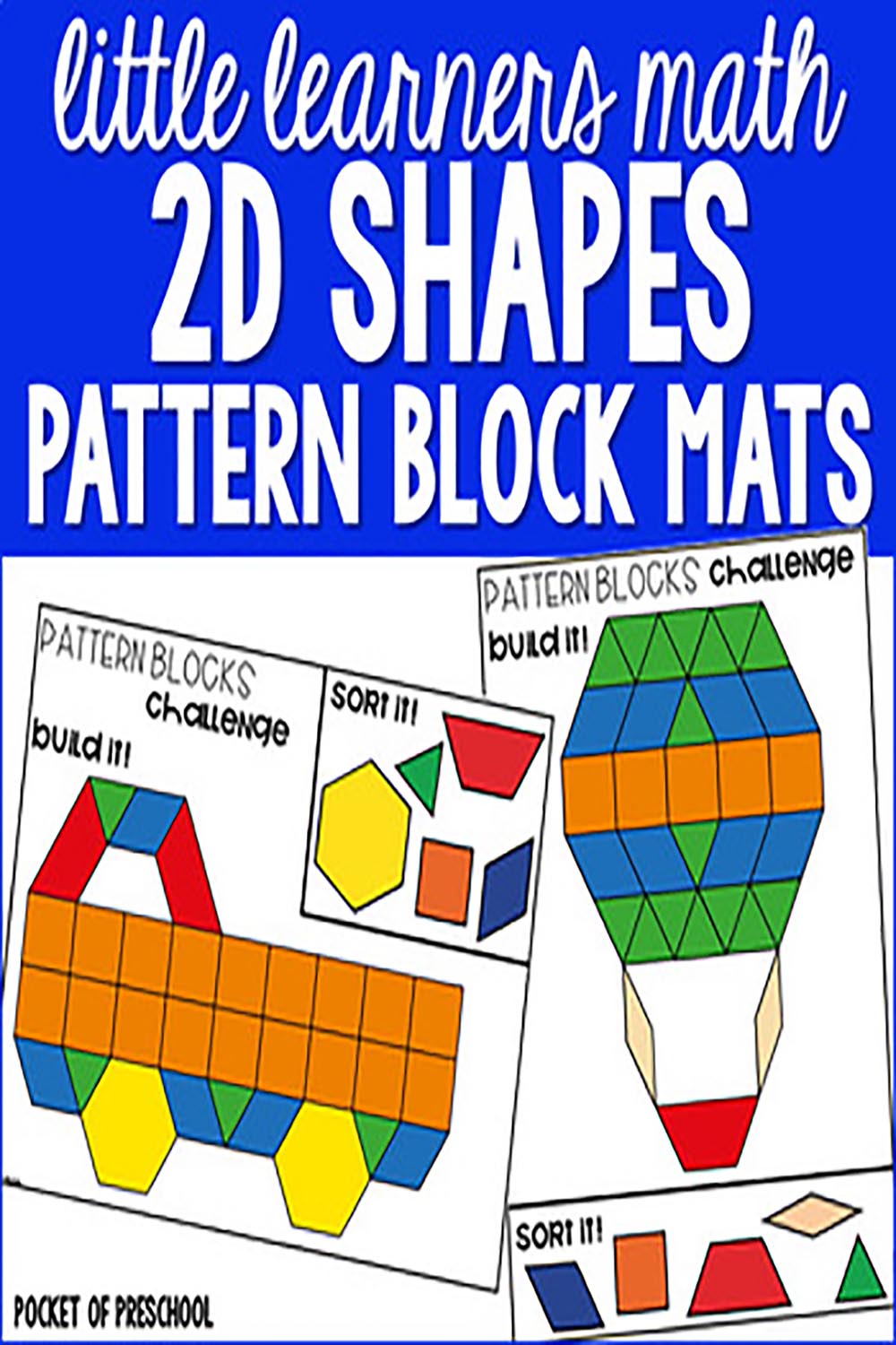 Pattern Block Mats - 2D Shapes Sample Pack for Preschool, Pre-K, and Kinder pinterest preview image.