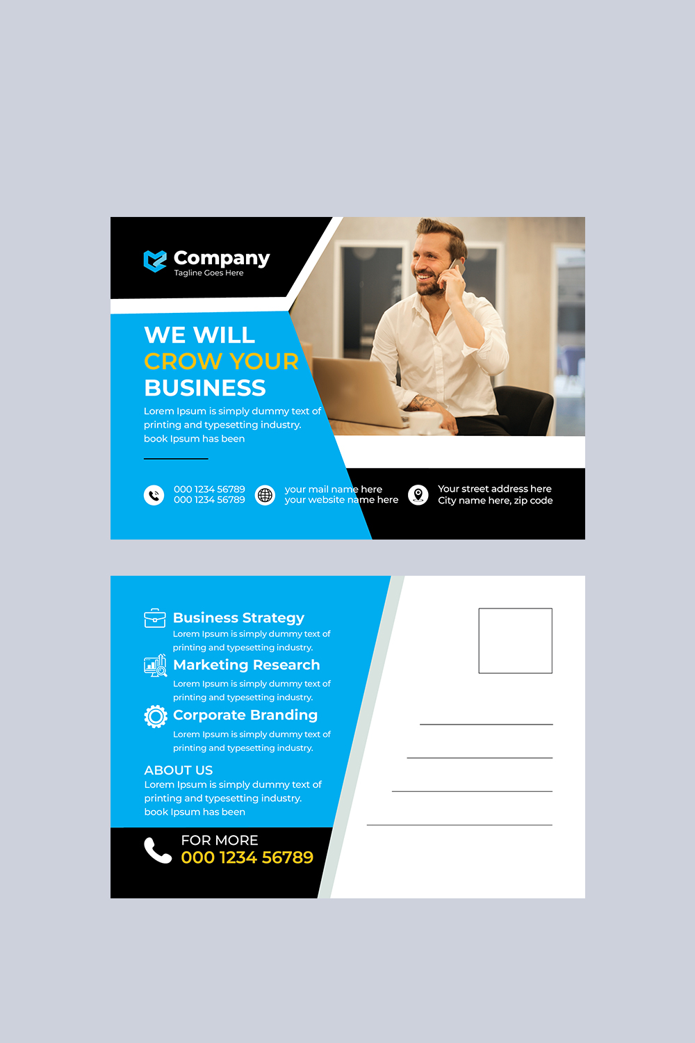 Corporate postcard Design Template pinterest preview image.