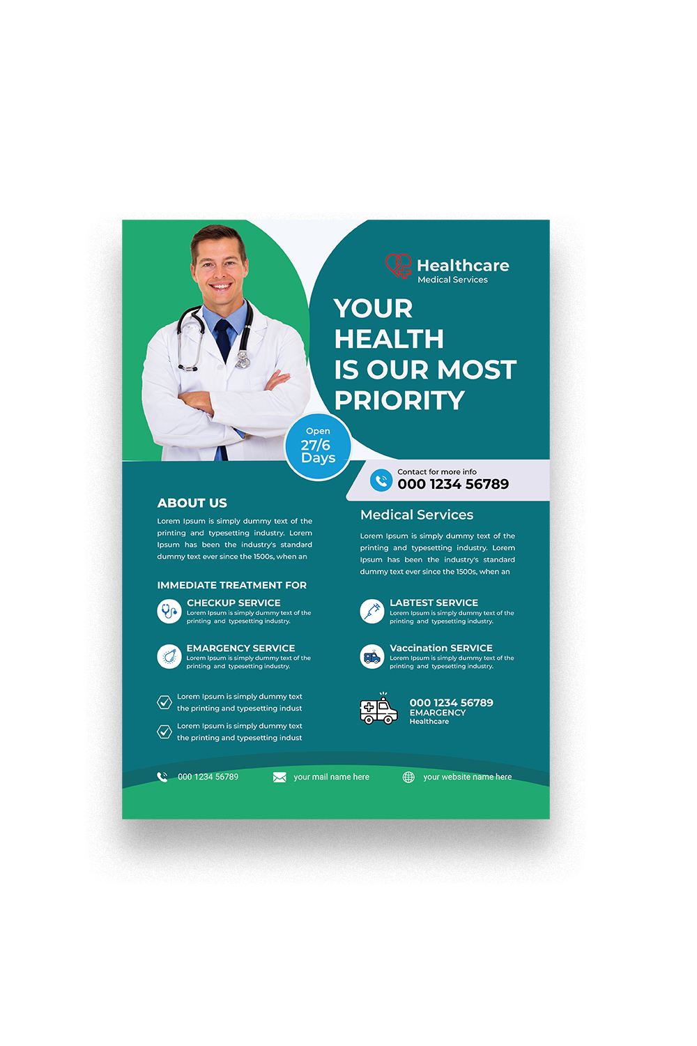 Medical Flyer Design Template pinterest preview image.