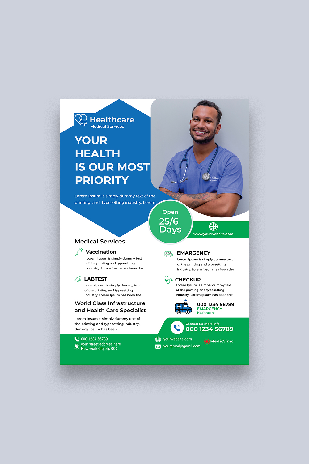 Medical Flyer Design Template pinterest preview image.