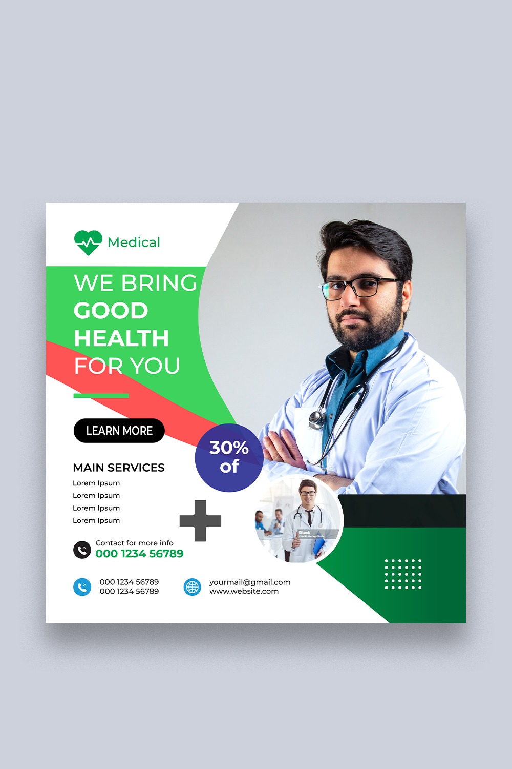 medical Social media Design Template pinterest preview image.