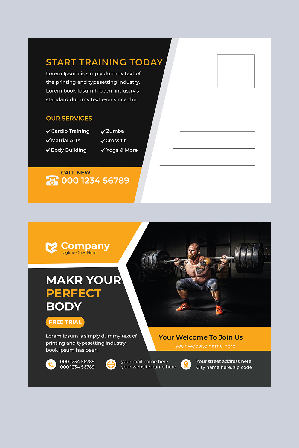 gym postcard Design Template pinterest preview image.