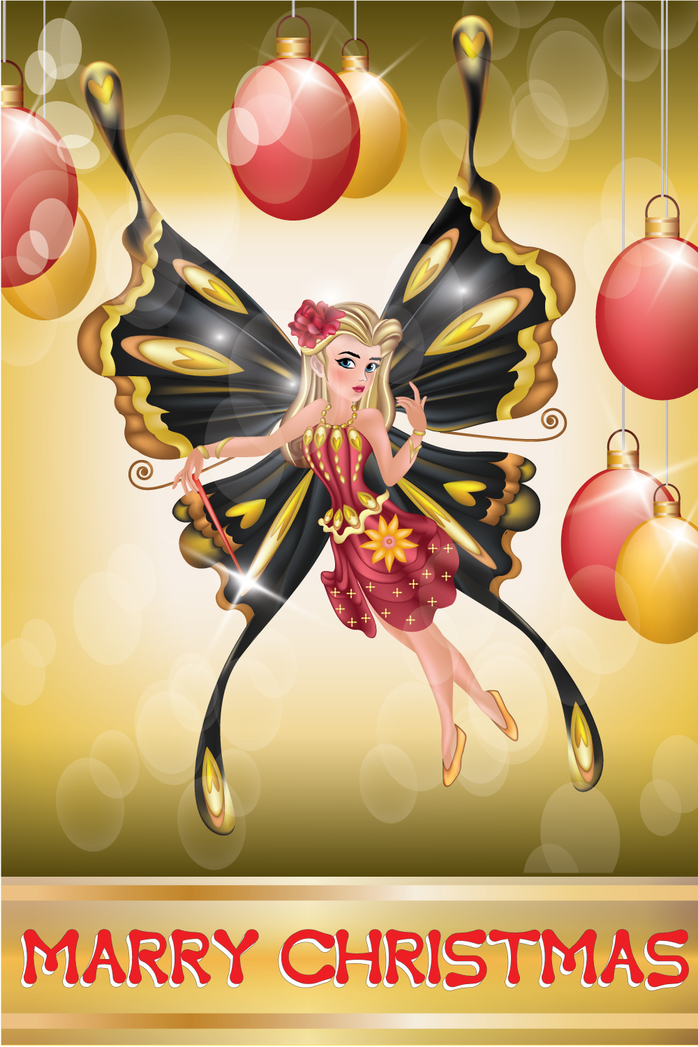 Portrait-of-a-butterfly-barbie-wearing-a-fairy-costume-and-holding-a-magic-wand-for-christmass pinterest preview image.