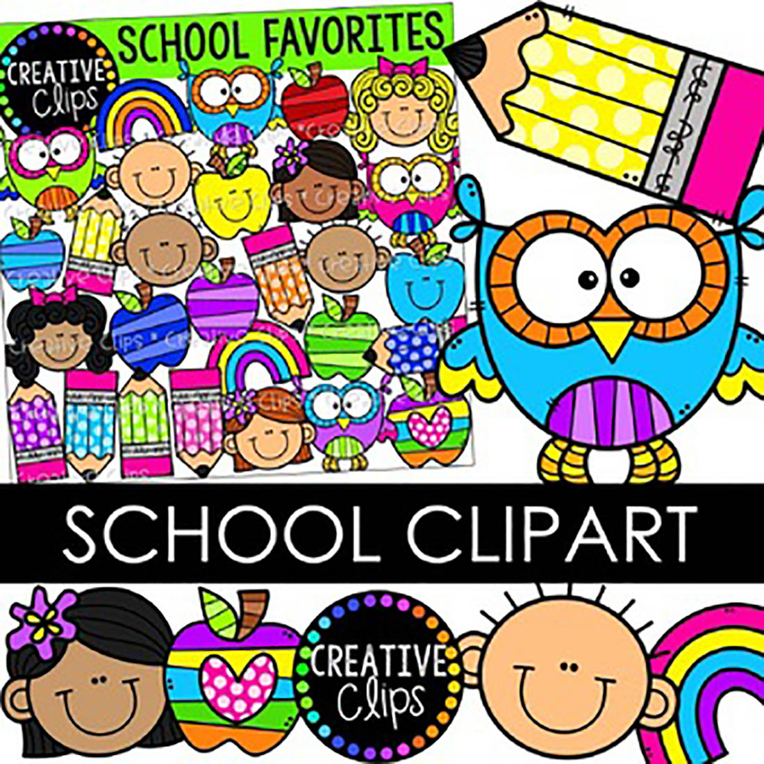 Back to School Clipart, School Bulletin Board, Coloring Pages and Door Decor preview image.