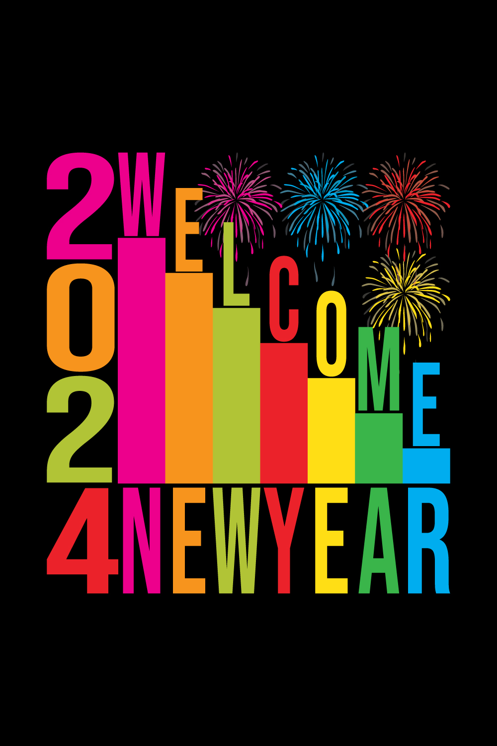 New Year " 2024 Welcome" T-Shirt Design pinterest preview image.