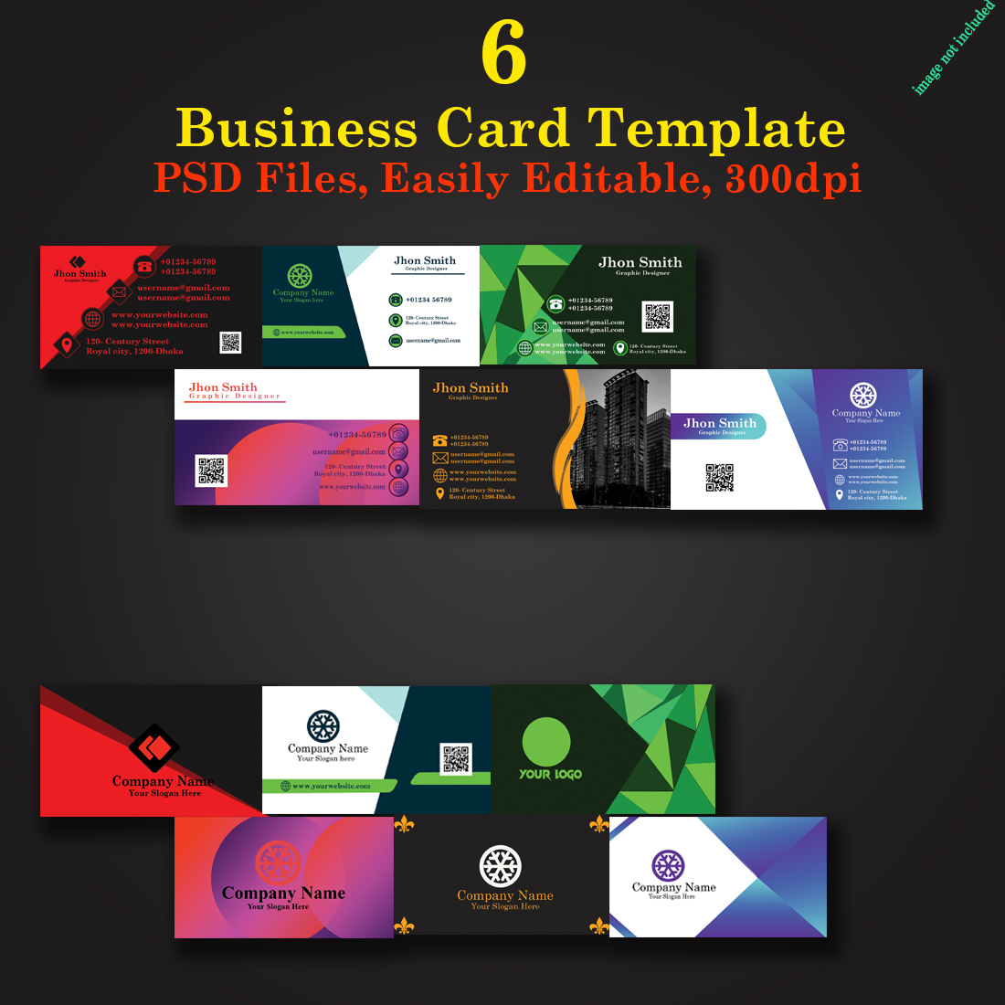 6 Creative Business Card Templates preview image.