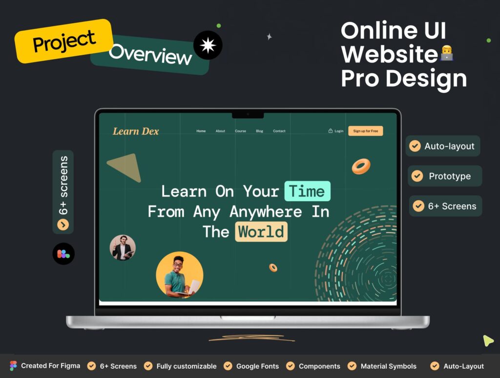 Online Course Web Template and UI Kit Design ( 8 premium web screens of ...