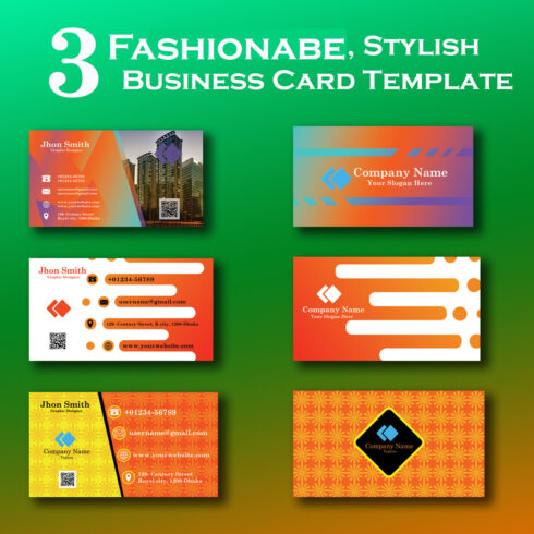 3 Fashionable Stylish Business Card Template cover image.