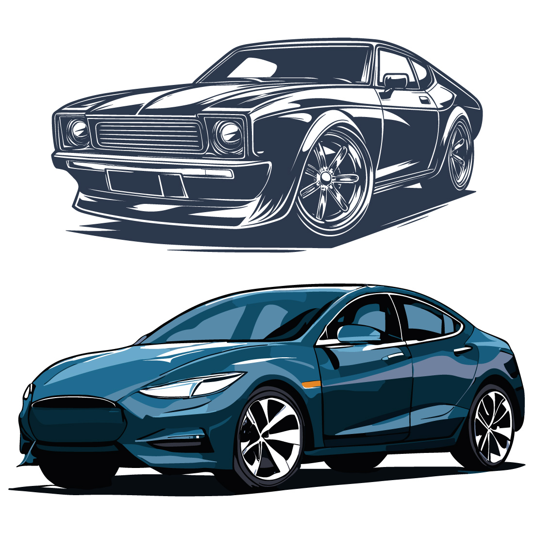 Illustration of sport car Mustang with two white strips cover image.