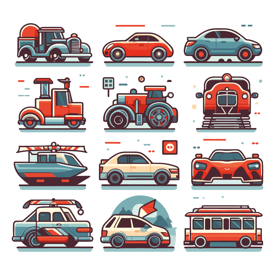 Set of the hand drawn vintage retro cars preview image.