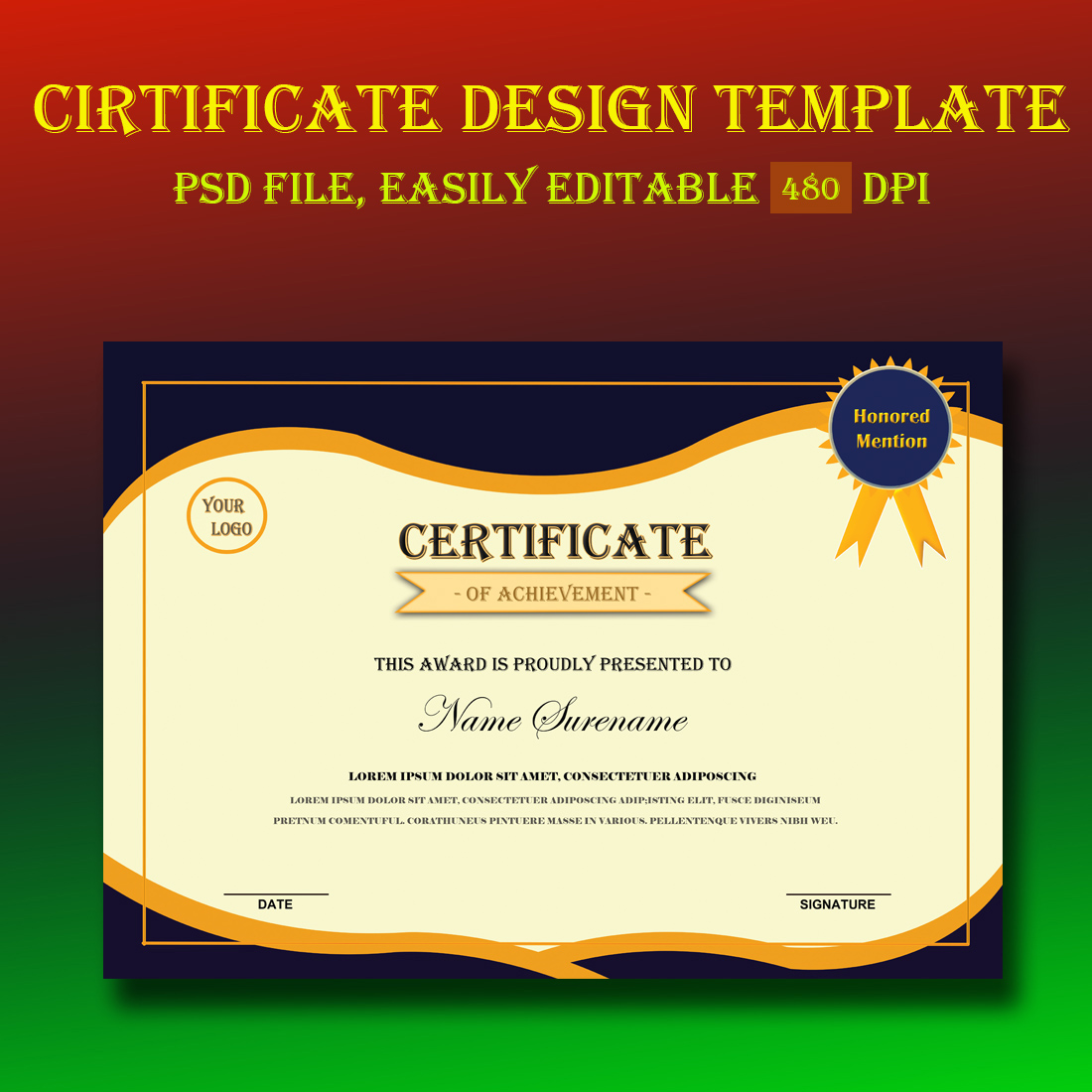 Elegant Certificate Template preview image.
