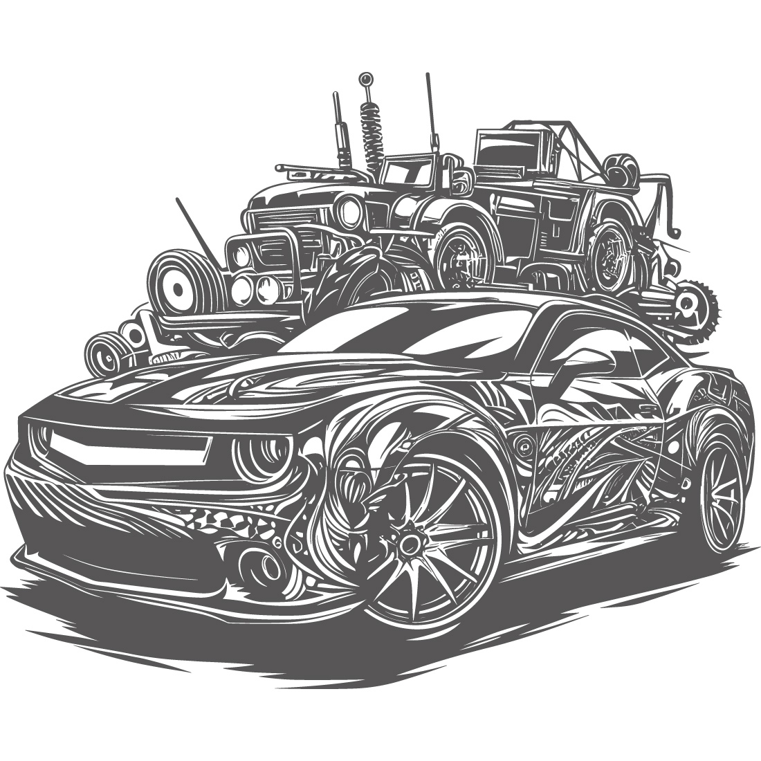 Classic vintage car vector design inspiration preview image.