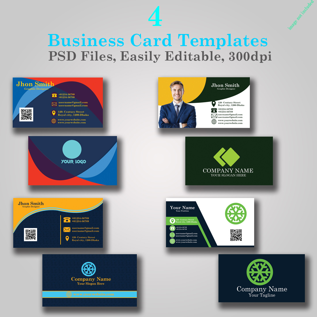 4 Corporate Business Card Template preview image.