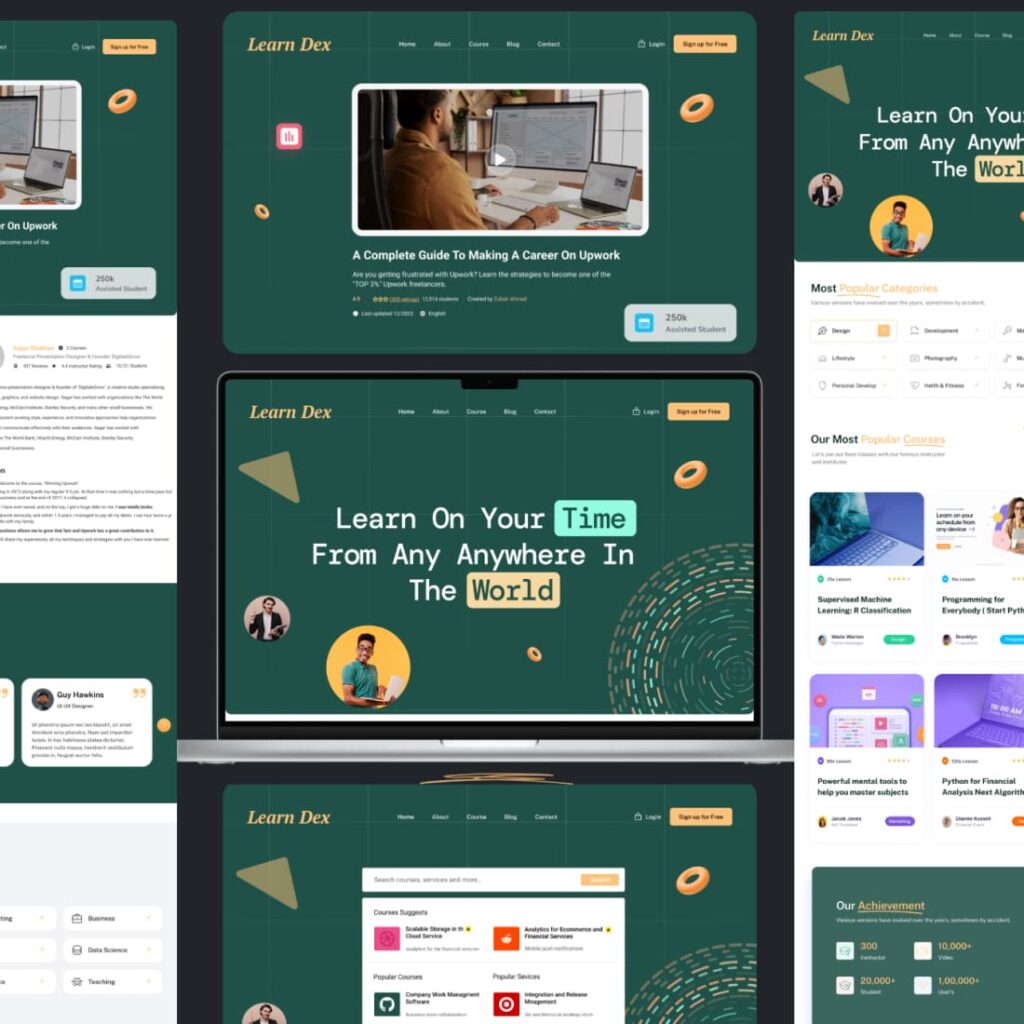 Online Course Web Template and UI Kit Design ( 8 premium web screens of ...